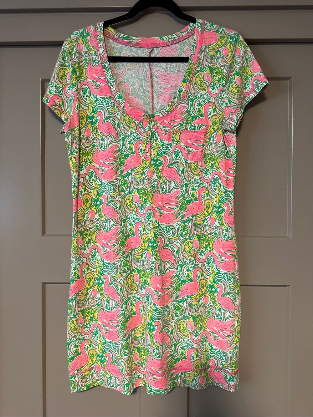 Lilly Pulitzer Pink & Green Flamingo Print Dress